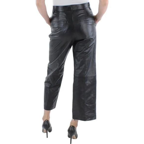 Lauren Ralph Lauren Women's Sz 6 Black Lamb Leather Cropped High Rise Pants - Picture 2 of 13